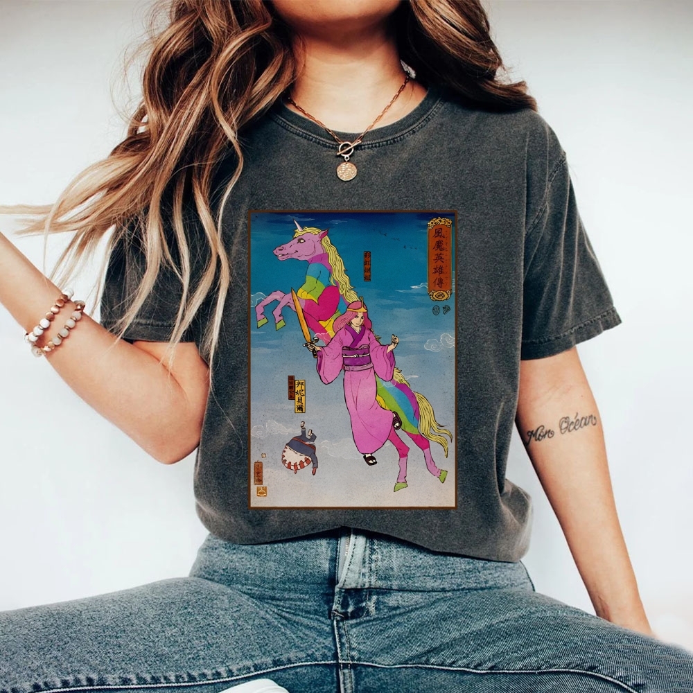 Hero Story Pink Unicorn Washed Vintage Short Sleeves T-Shirt-moweekender