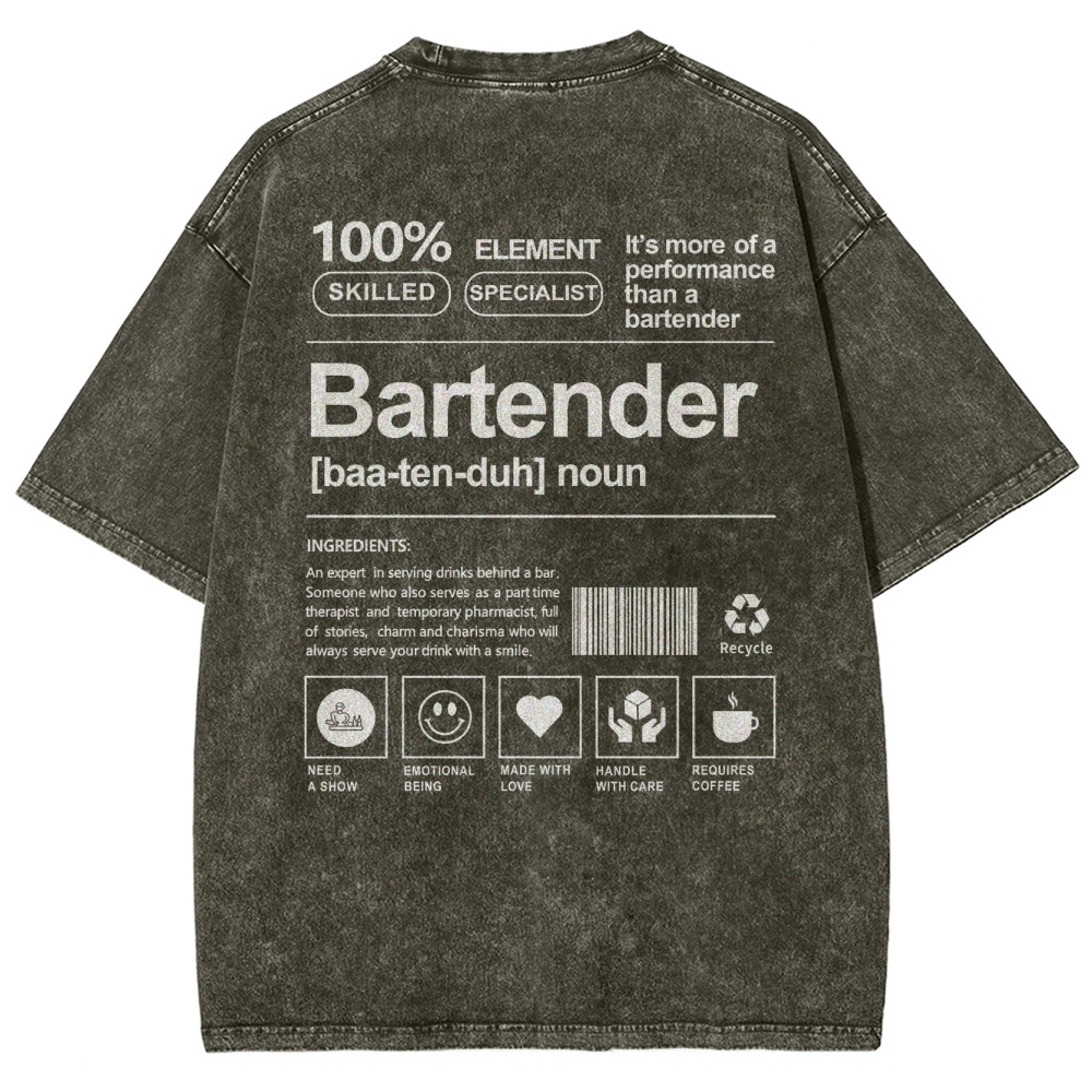 Bartender Printed Washed Vintage Short Sleeves T-Shirt-moweekender