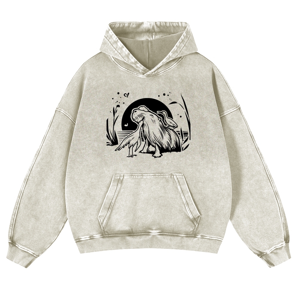 Friendly Animal Capybara Vintage Washed Hoodie-moweekender