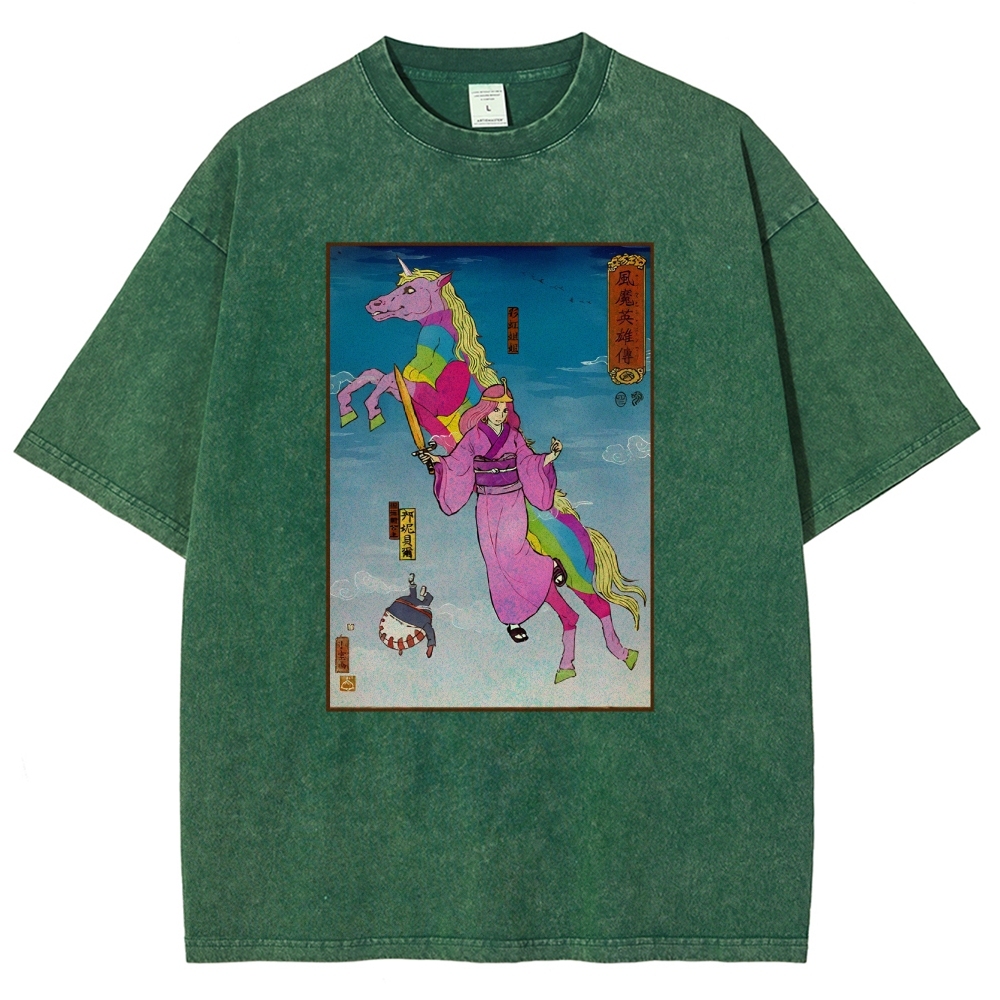 Hero Story Pink Unicorn Washed Vintage Short Sleeves T-Shirt-moweekender