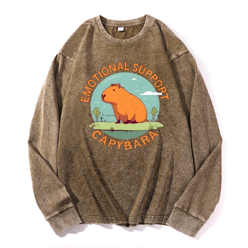 Emotional Support Capybara Deep Washed Vintage Long Sleeves T-Shirt-moweekender