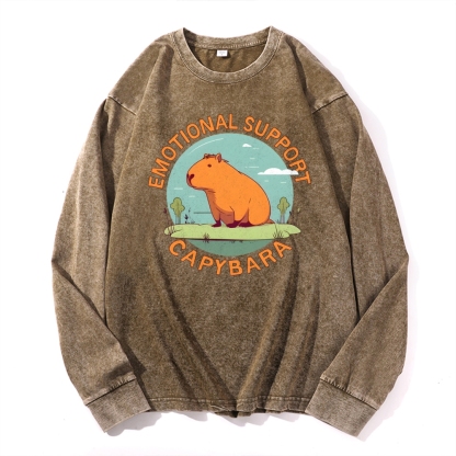 Emotional Support Capybara Deep Washed Vintage Long Sleeves T-Shirt-moweekender