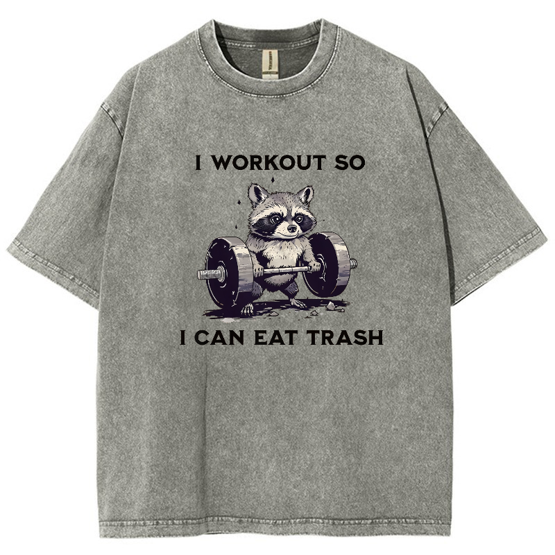 I Work Out So I Can Eat Trash Vintage Snowflake Washed T-Shirt-moweekender