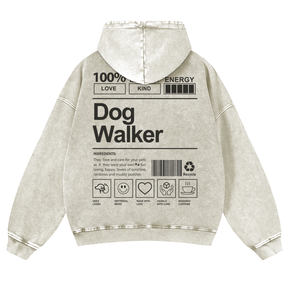Dog Walker Printed Vintage Washed Hoodie-moweekender