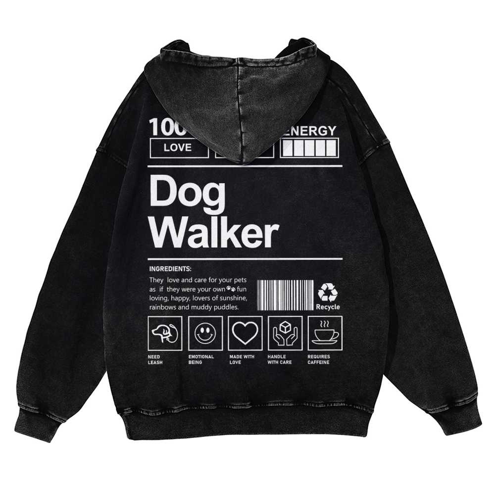 Dog Walker Printed Vintage Washed Hoodie-moweekender