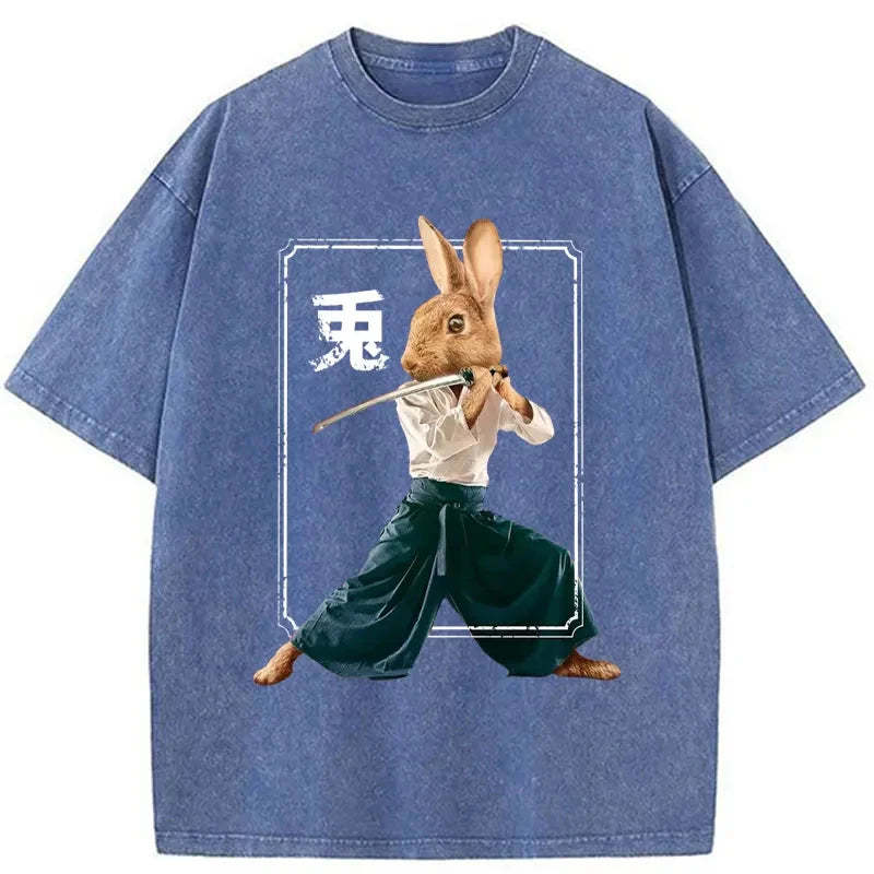 Rabbit Ninja Washed Vintage T-Shirt-moweekender