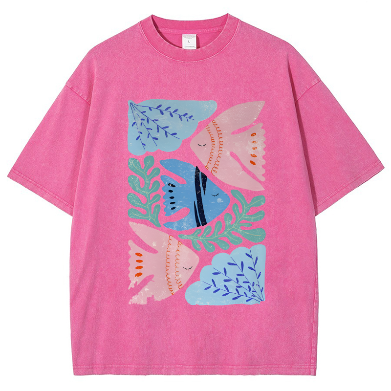 Fish and Coral Vintage Snowflake Washed T-Shirt-moweekender