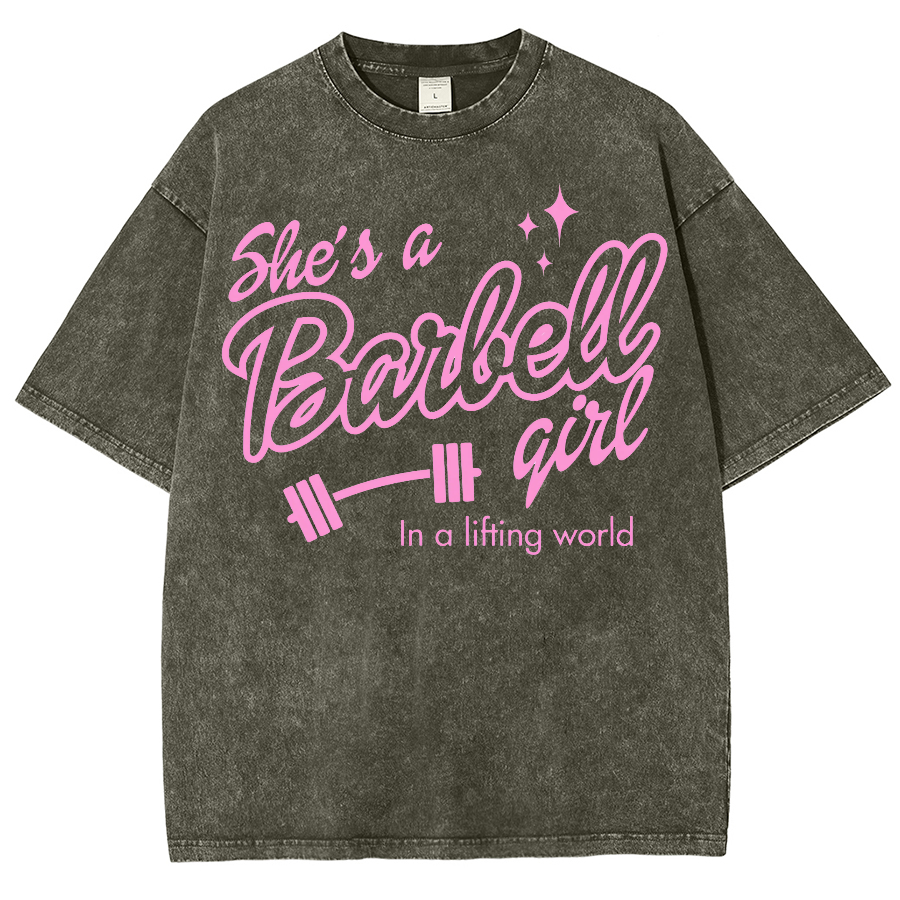 She Is A Barbell Qirl In A Lifting World Unisex Fit Washed Oversized T-Shirt-moweekender