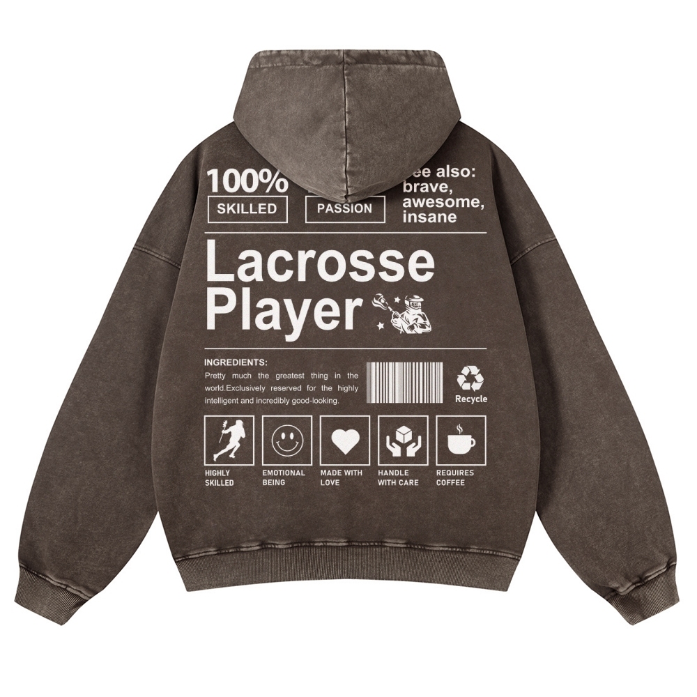 Lacrosse Player Printed Vintage Washed Hoodie-moweekender