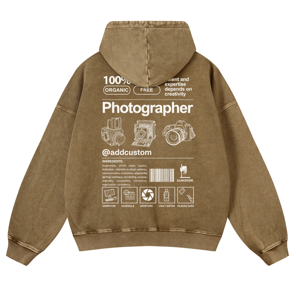 Photographer Addcustom Casual Washed Hoodie
