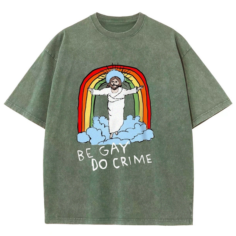 Be Gay Do Crime Vintage Snowflake Washed T-Shirt-moweekender