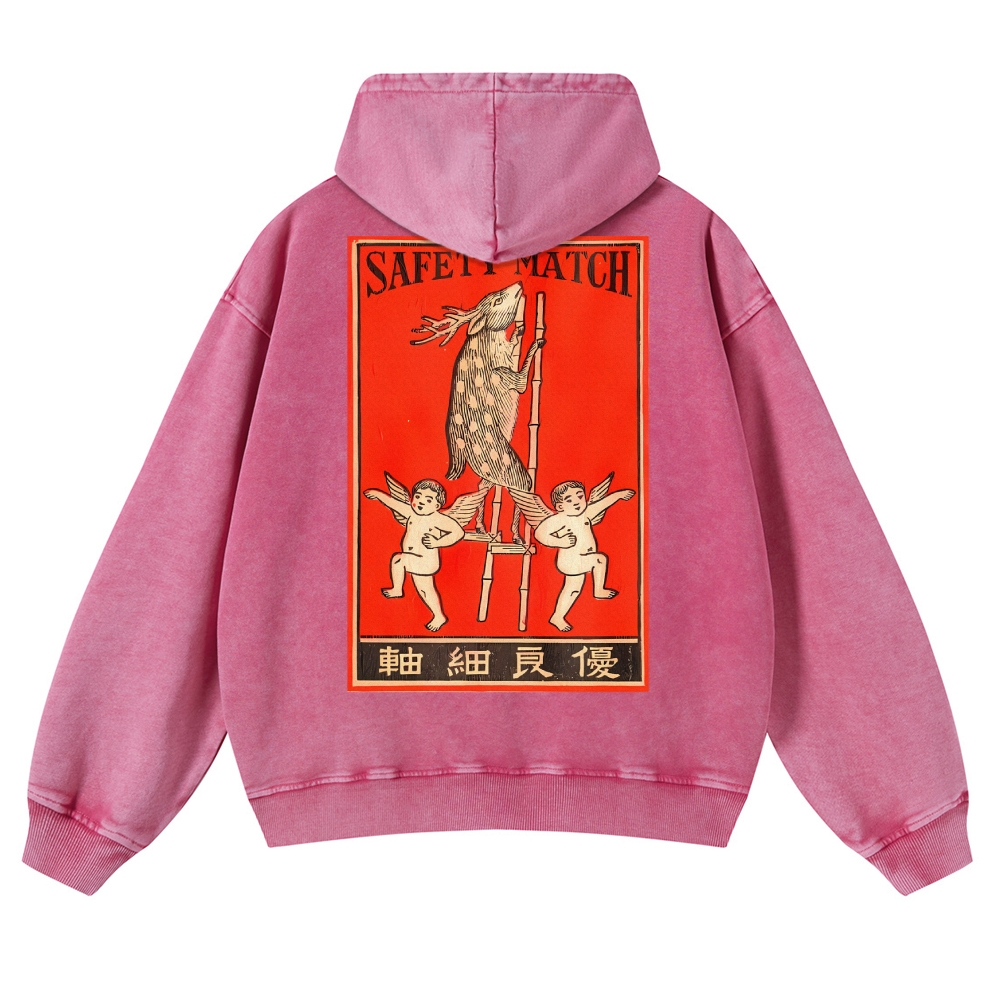 Deer On Stilts Pattern Vintage Washed Hoodie-moweekender