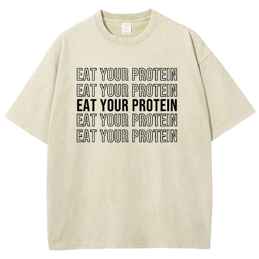 Eat Your Protein Unisex Fit Washed Oversized T-Shirt-moweekender