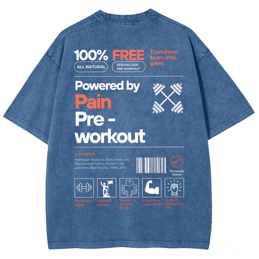 Powered by PainPre-workout Unisex Printed Retro Washed Short Sleeved T-Shirt-moweekender