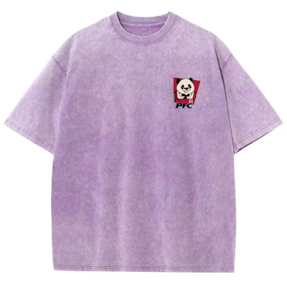 PFC Panda Printed Washed Vintage Short Sleeves T-Shirt-moweekender