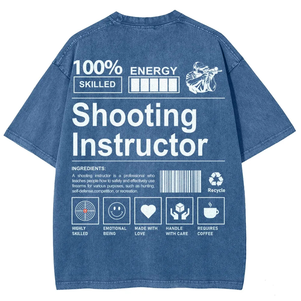 Shooting Instructor Pattern Washed Vintage Short Sleeves T-Shirt-moweekender