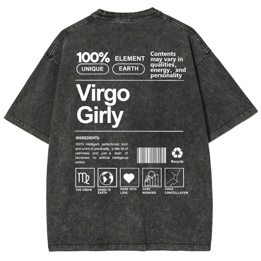 Virgo Girly Unisex Fit Washed Oversized T-Shirt-moweekender