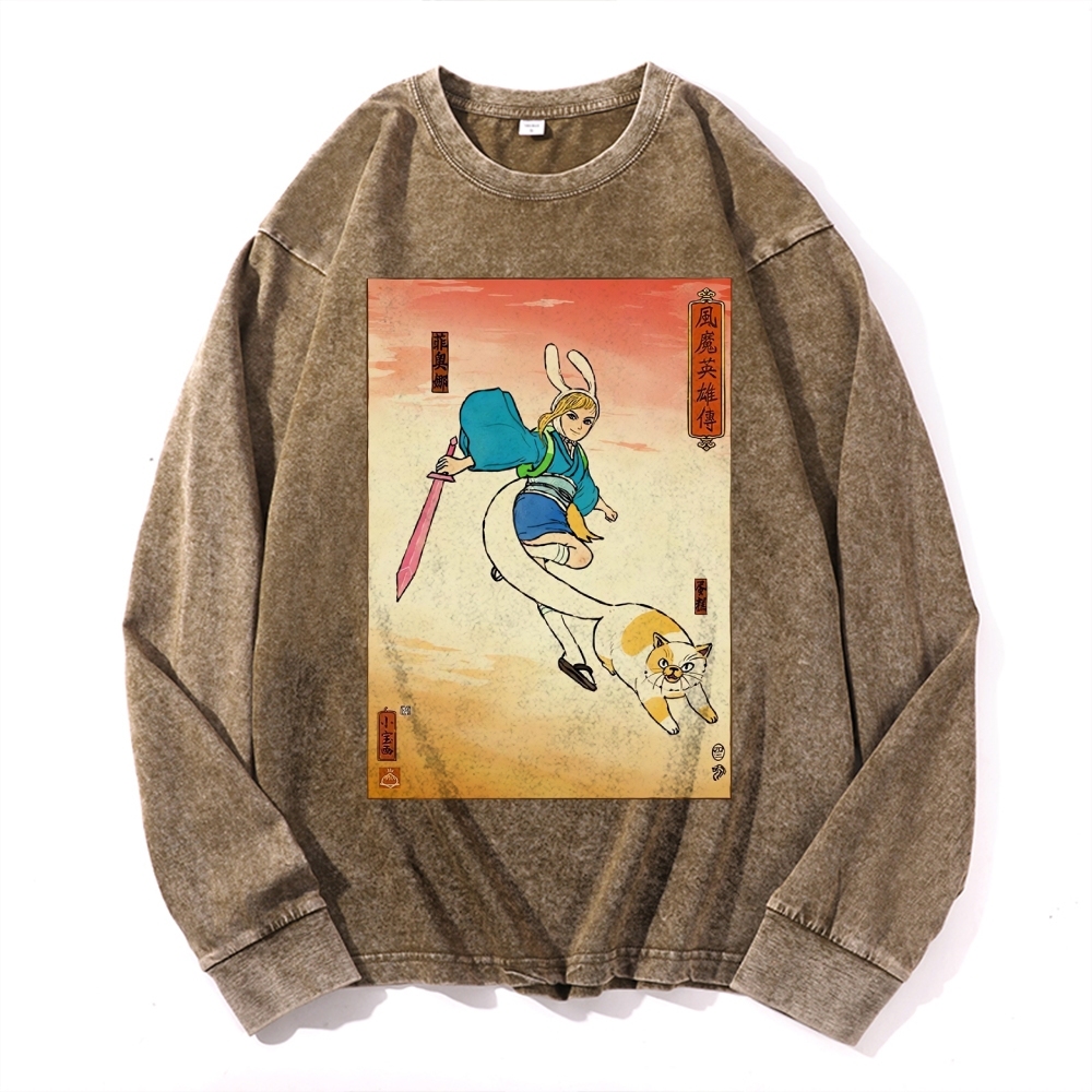 Hero Story Printed Deep Washed Vintage Long Sleeves T-Shirt-moweekender