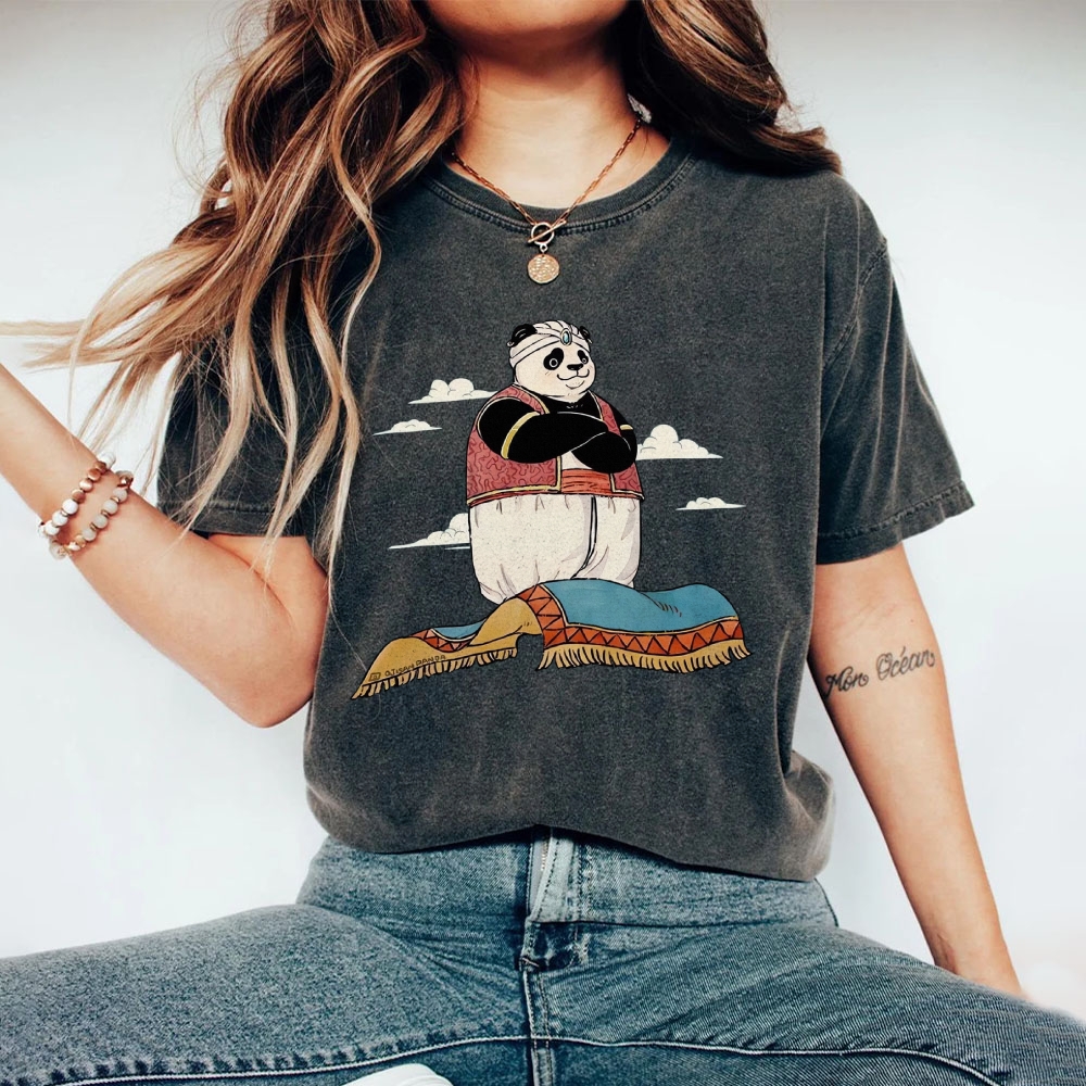 Arab Panda Pattern Washed Vintage Short Sleeves T-Shirt-moweekender
