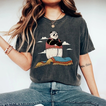 Arab Panda Pattern Washed Vintage Short Sleeves T-Shirt-moweekender