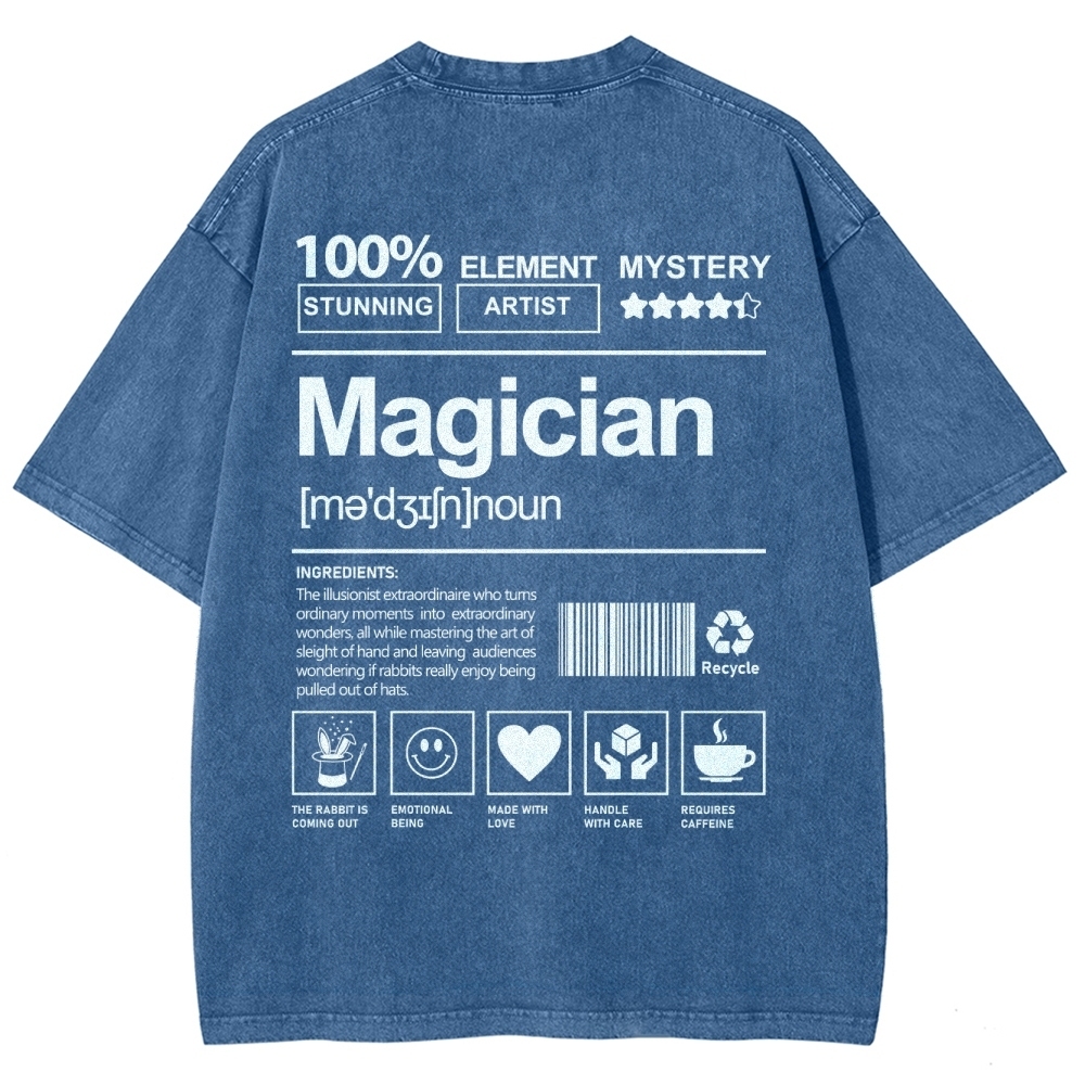 Magician Pattern Washed Vintage Short Sleeves T-Shirt-moweekender