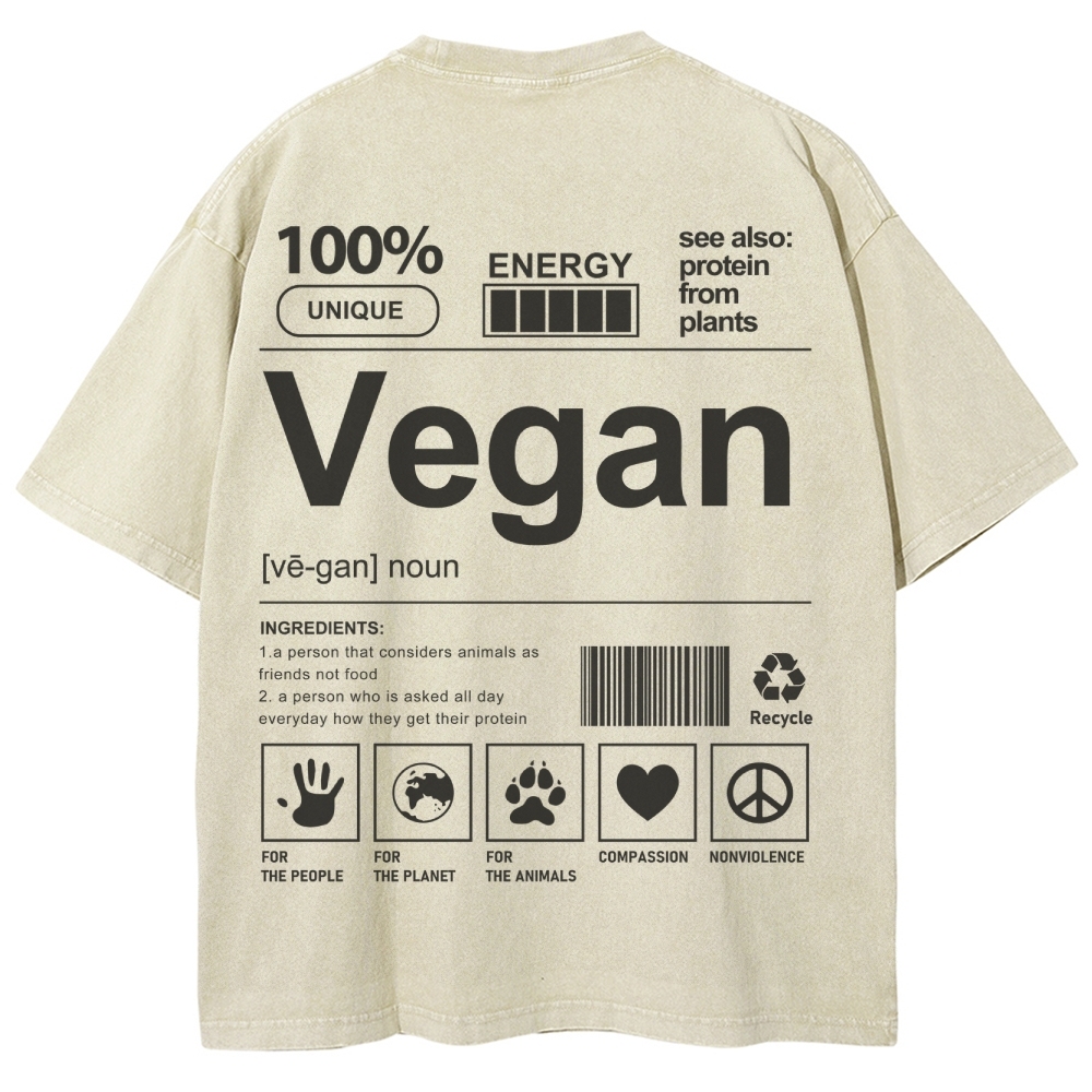 Vegan Pattern Washed Vintage Short Sleeves T-Shirt-moweekender