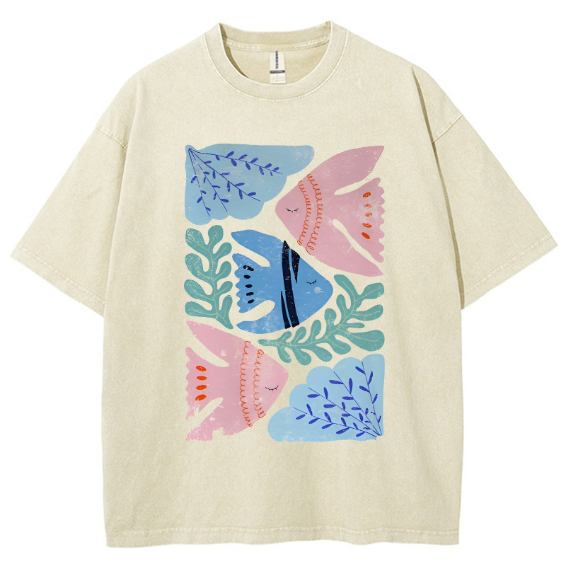 Fish and Coral Vintage Snowflake Washed T-Shirt-moweekender