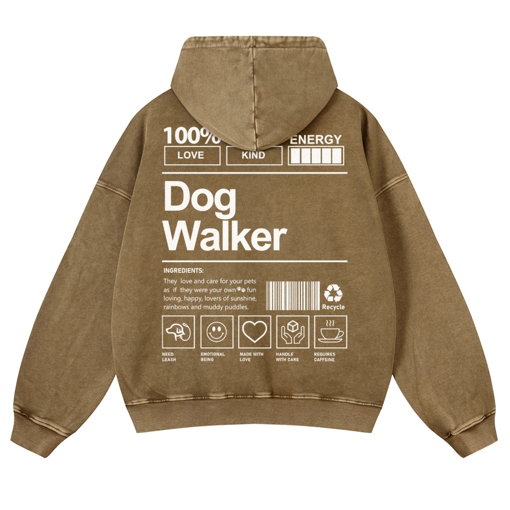 Dog Walker Printed Vintage Washed Hoodie-moweekender