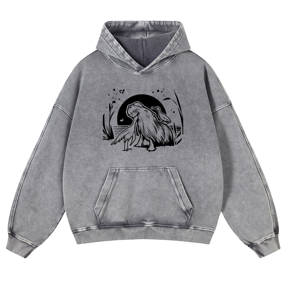 Friendly Animal Capybara Vintage Washed Hoodie-moweekender