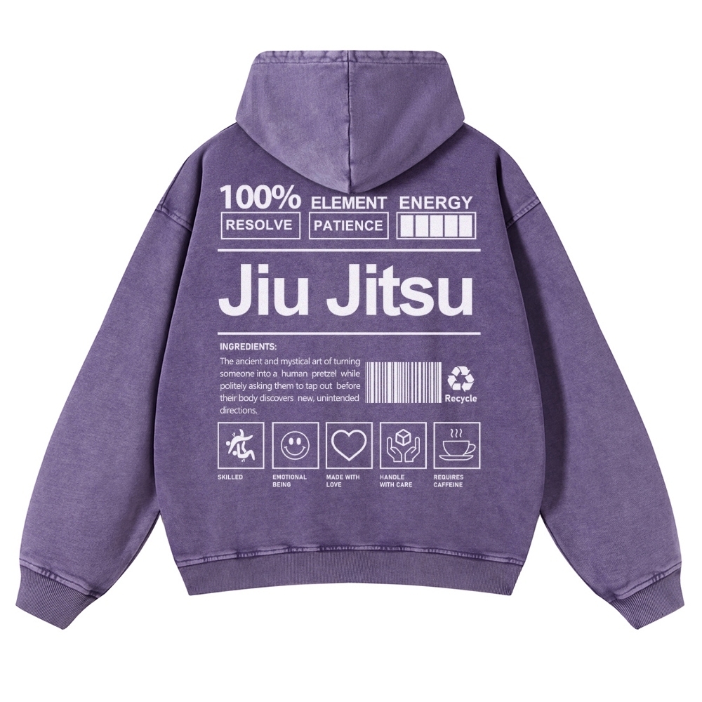 Jiu Jitsu Printed Vintage Washed Hoodie-moweekender