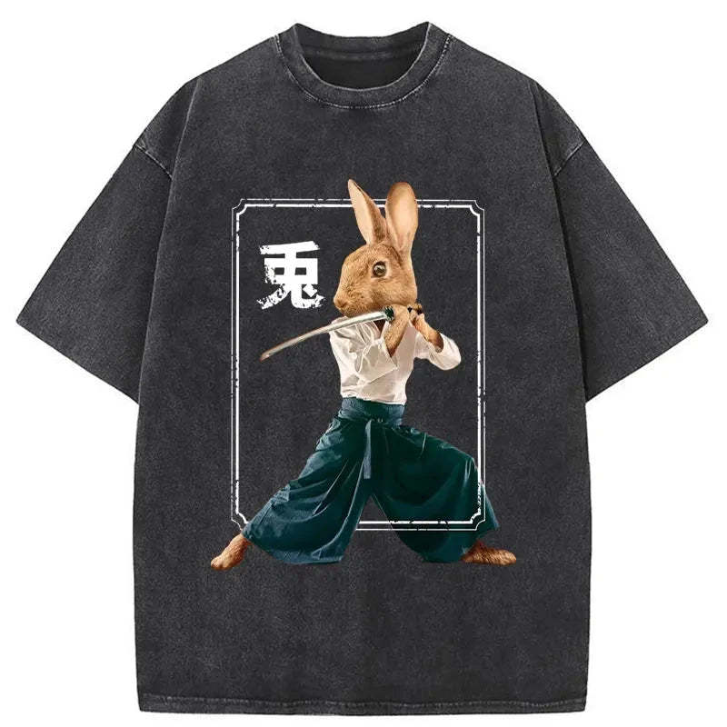 Rabbit Ninja Washed Vintage T-Shirt-moweekender