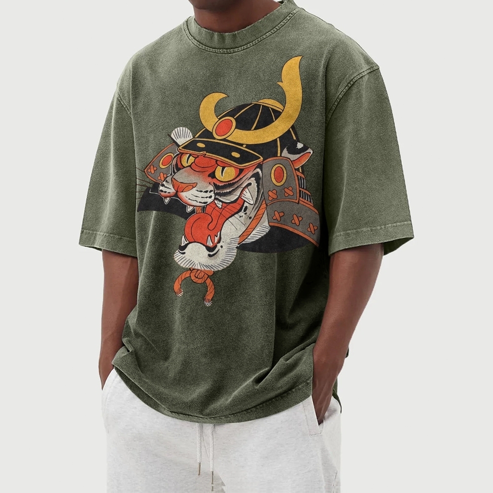 Tiger Warrior Washed Vintage Short Sleeves T-Shirt-moweekender
