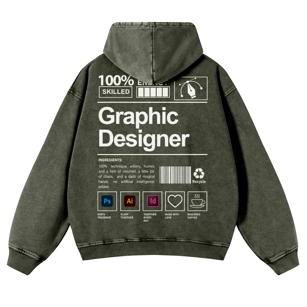 Graphic Designer Printed Vintage Washed Hoodie-moweekender