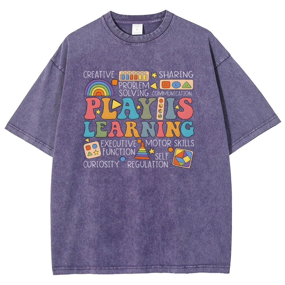 Play Is Learning Unisex Fit Washed T-Shirt-moweekender