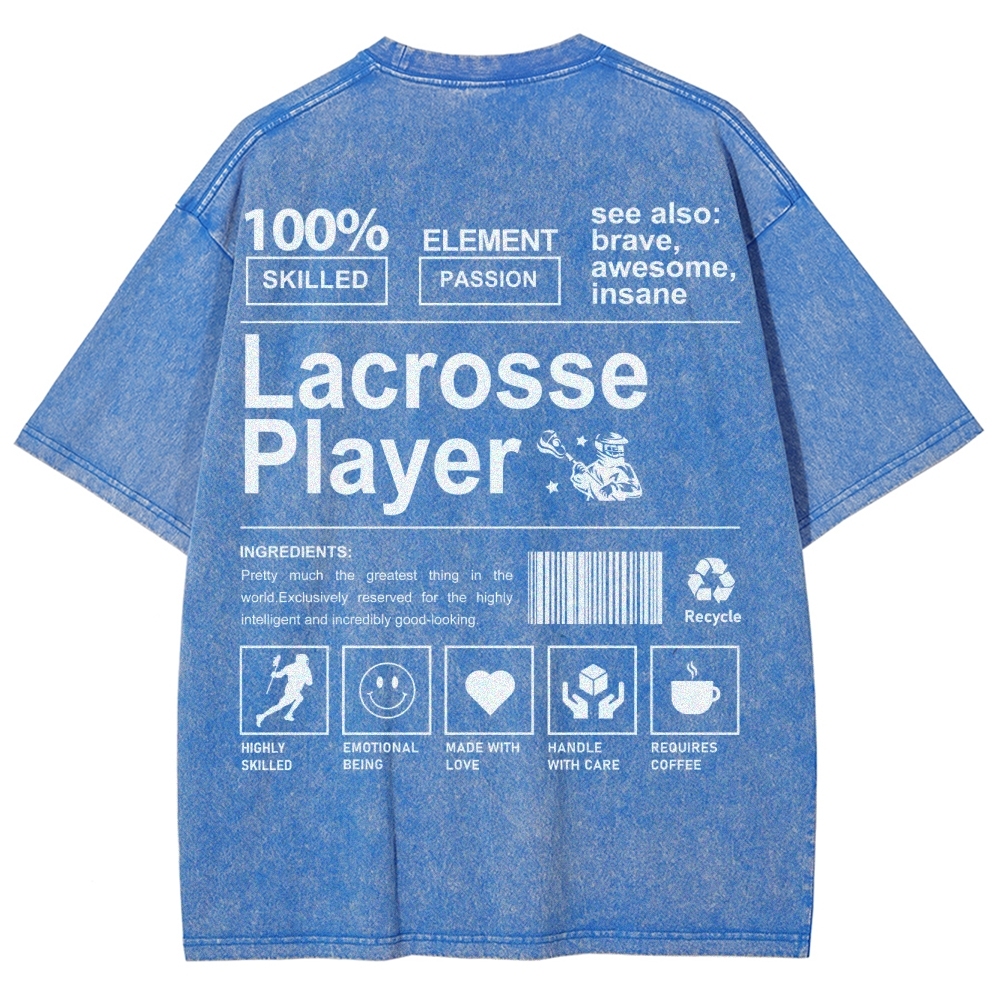 Lacrosse Player Pattern Washed Vintage Short Sleeves T-Shirt-moweekender