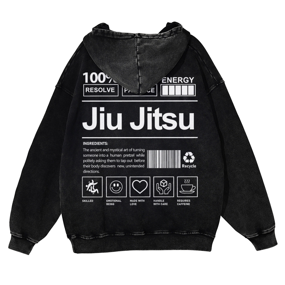 Jiu Jitsu Printed Vintage Washed Hoodie-moweekender