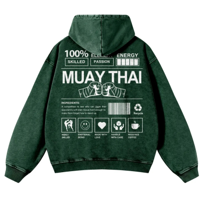 Muay Thai Printed Vintage Washed Hoodie-moweekender