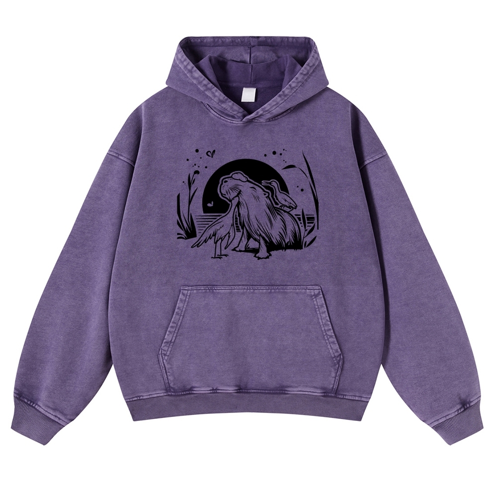 Friendly Animal Capybara Vintage Washed Hoodie-moweekender