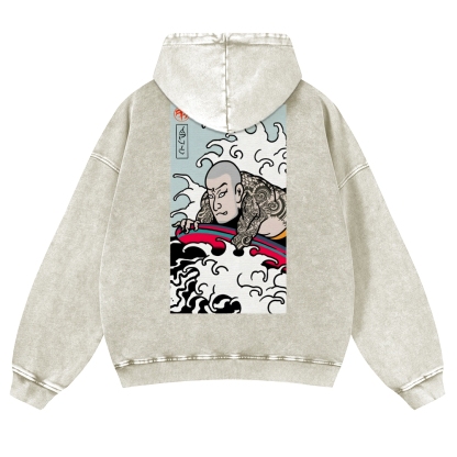 Japanese Surfing Ukiyoe Vintage Washed Hoodie-moweekender