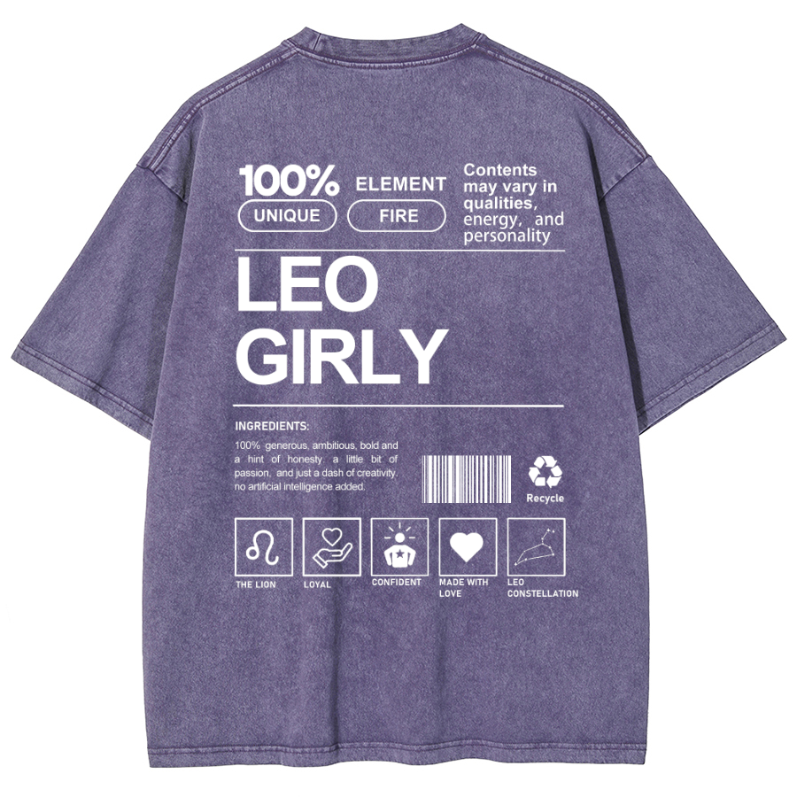Leo Girly Unisex Fit Washed Oversized T-Shirt-moweekender