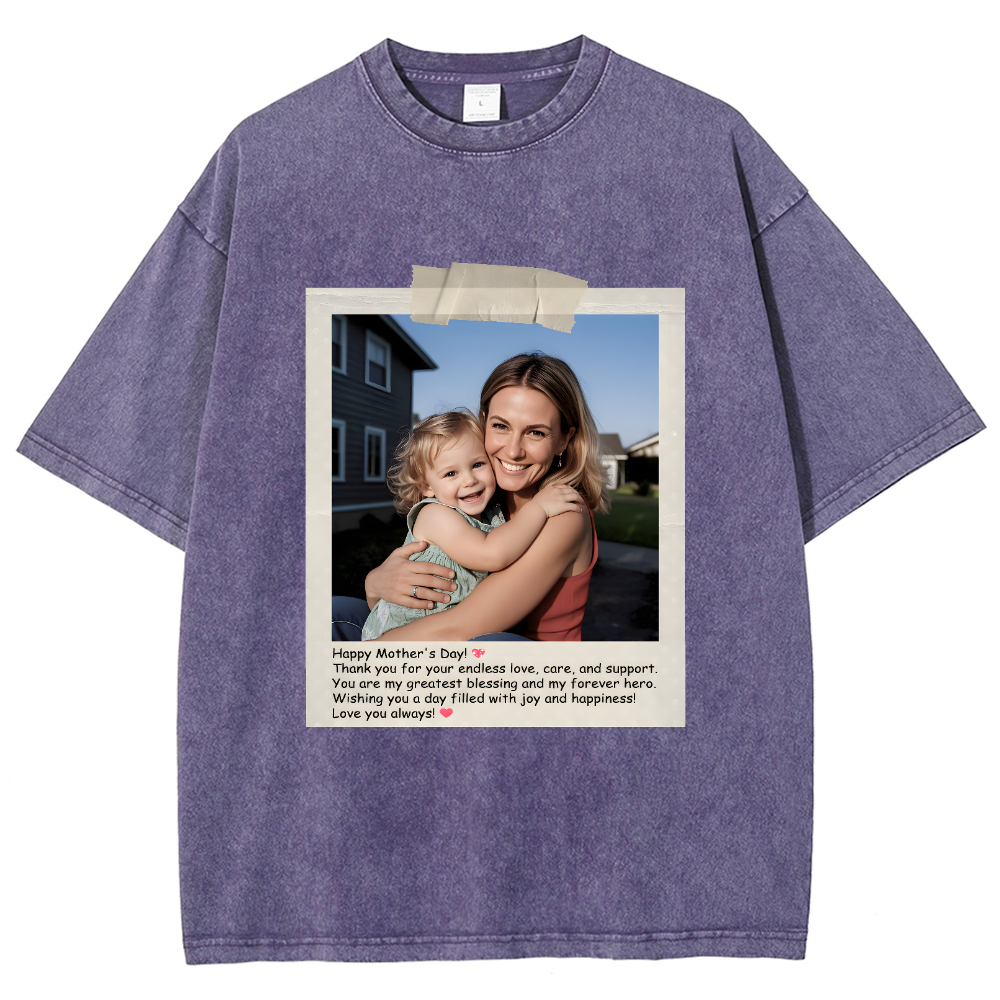 Photo Custom Mother's Day Gift Unisex Fit Washed T-Shirt