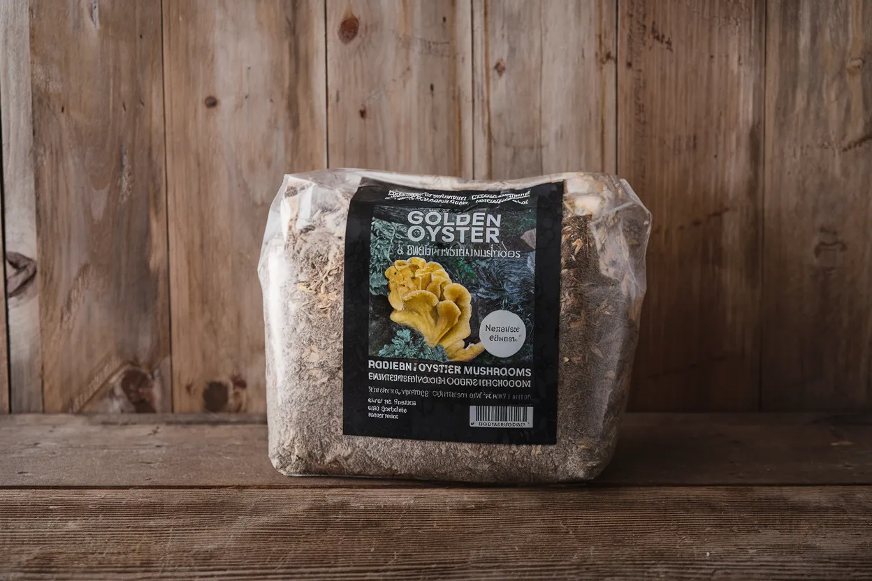 Organic golden oyster mushroom spawn, ideal for gourmet cooking and sustainable home gardening