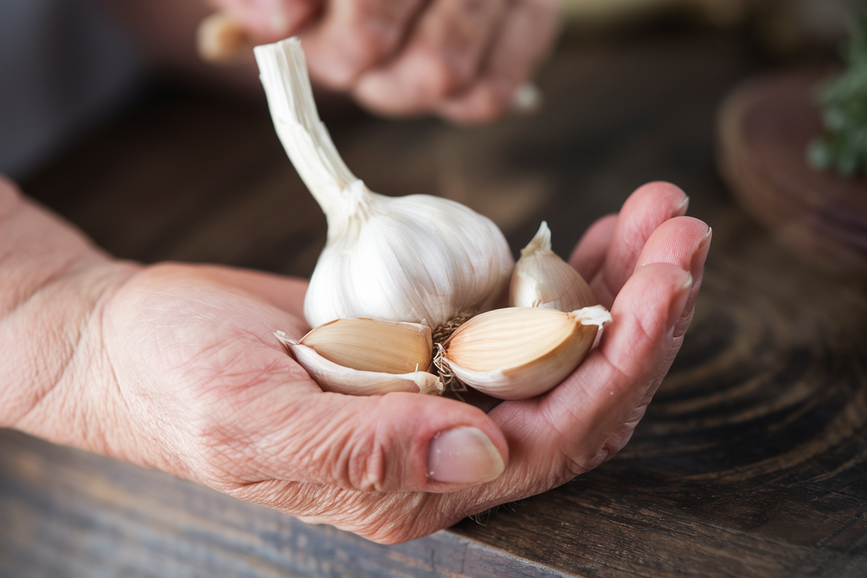 Organic garlic bulbs, German Extra Hardy, perfect for enhancing flavor in healthy cooking