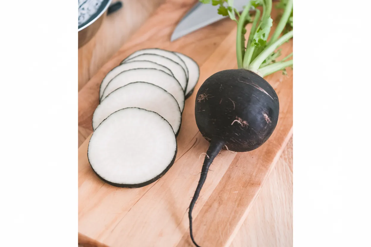 Organic Nero Tondo radish seeds, ideal for improving soil health and natural gardening