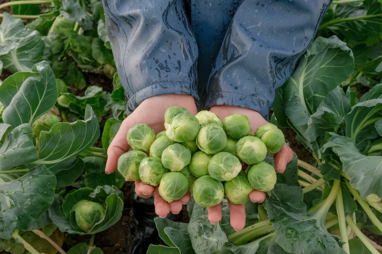 Hybrid Brussels sprout seeds, perfect for organic vegetable gardens, ensuring healthy growth and yield.