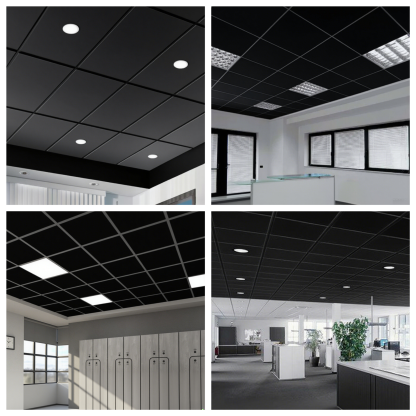 64 SQ FT Black Galvanized Drop Ceiling Grid kit for Basement Living Room Kitchen Bathroom Lobby -Black-Emayuu