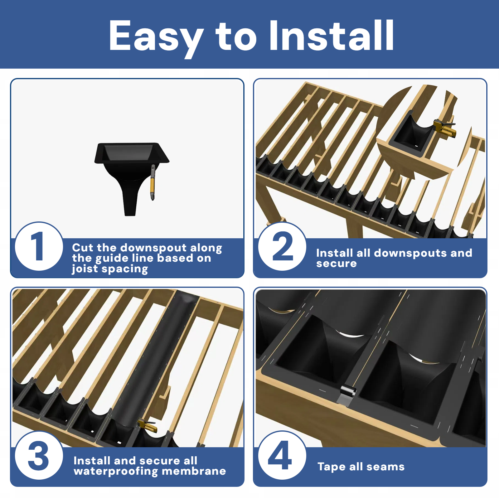 Emayuu 1PCS 50FT Black Waterproofing Membrane Black for Under Deck Drainage System, HDPE Deck Membrane Use for 12" Joist Spacing DE02