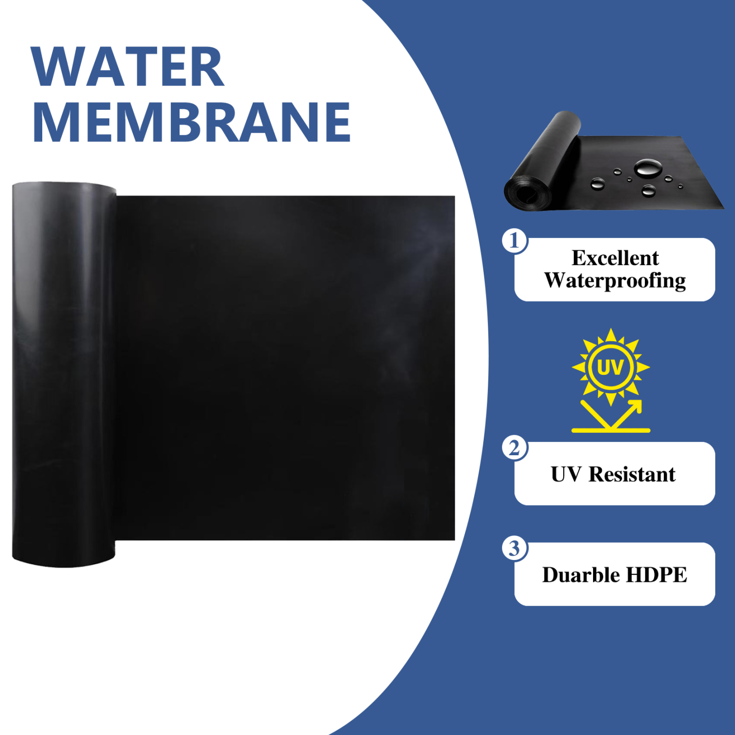 Emayuu 1PCS 50FT Black Waterproofing Membrane Black for Under Deck Drainage System, HDPE Deck Membrane Use for 12" Joist Spacing DE02