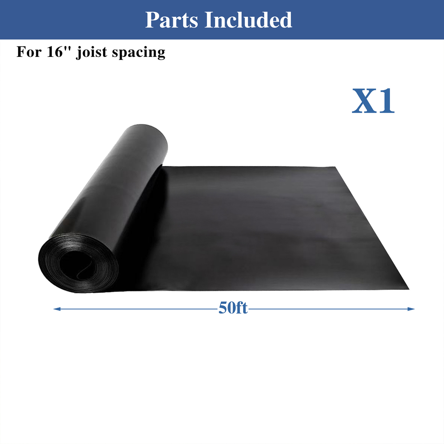Emayuu 1PCS 50FT Black Waterproofing Membrane Black for Under Deck Drainage System, HDPE Deck Membrane Use for 16" Joist Spacing DE03