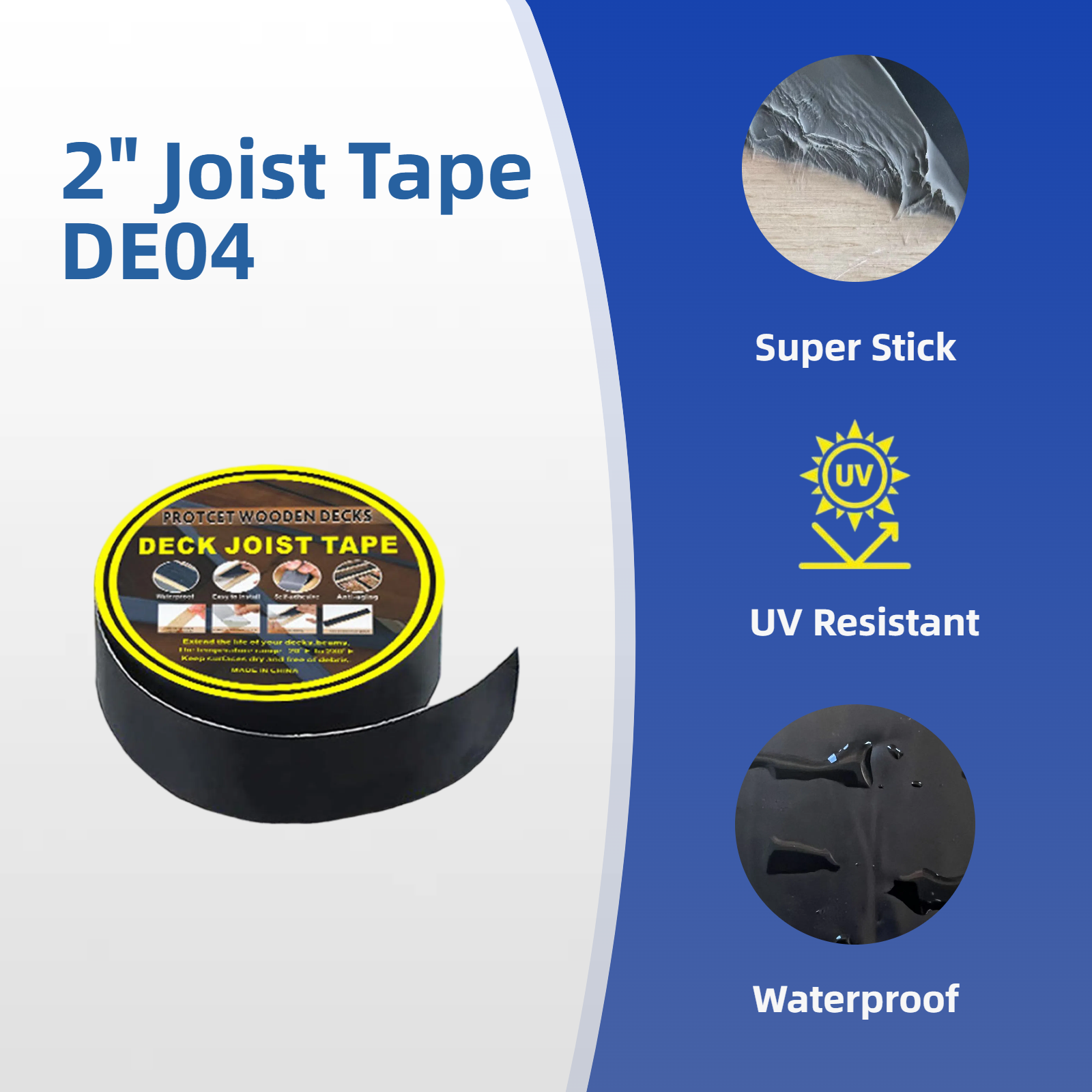 Emayuu Deck Joist Tape for Decking 2" x 50' – 1 Roll Waterproof Butyl Joist Flashing Tape for Deck Beams, Joists. Self-Adhesive, UV Resistant, Anti-Rot, 2” Wide Deck Tape DE04